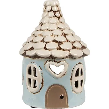 Svícen Modrý keramický svícen pohádkový domek - Ø 11*15 cm