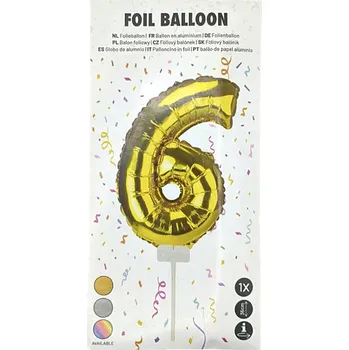Balónek Fóliový balónek s číslicí 6, zlatý, 36 cm