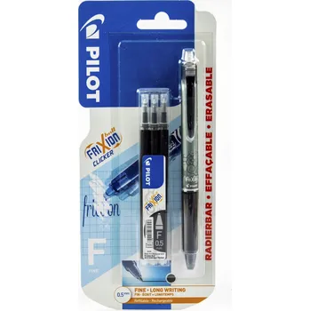 Kuličkové pero FRIXION CLICKER PILOT 0,5 ČERNÉ + NÁPLNĚ x3 BLISTR