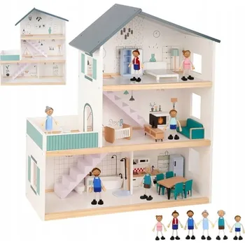 Domeček pro panenku TOOKY TOY Velký Dřevěný Domeček pro Panenky s Figurkami FSC TH919