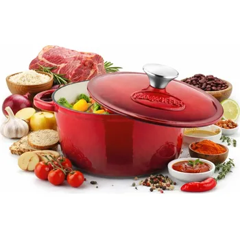 Nádoba na pečení PEKÁČ Litinová INDUKCE Pekáč na husu Červená Oválná Retro Konighoffer 2,8L