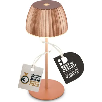 Lampička BRILONER Nabíjecí stolní lampa Riffle Mini - 20 cm, 1,5W, 150lm, bezdrátová, LED, stmívatelné, dotykový vypínač, měď - BRILO BRILO 7552013