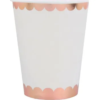 Jednorázové nádobí Papírové KELÍMKY kelímky bílé s růžově zlatým elegantním potiskem