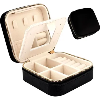 Šperkovnice Organizér na šperky s malým zrcátkem, černý semiš, 10x10x5 cm