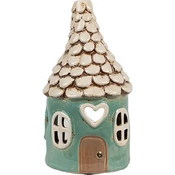 Svícen Zelený keramický svícen pohádkový domek - Ø 11*20 cm