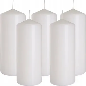 Svíčka SADA 5 STOLNÍCH SVÍČEK VÁLEC KLASICKÁ SVÍČKA 15cm 48h BÍLÁ