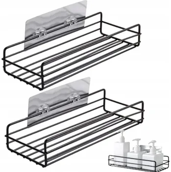 Drátěná police KOUPELNOVÁ POLICE ČERNÁ SAMOLEPICÍ DO SPRCHY LOFT 2 KS