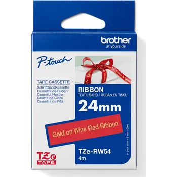 Papír pro tiskárny Brother TZE-RW54 zlatá na vínově červené, 24 mm, textilní páska