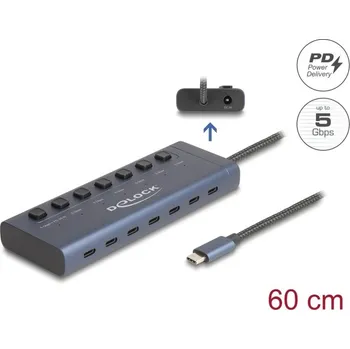 USB hub Delock USB-C 3.0 Hub se 7 porty USB-C se spínačem