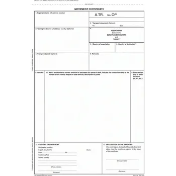 Průvodní osvědčení ATR, A4, OP1394