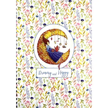 Blok Cozywood Spirálový Blok ozdobný Měsíc B5 se záložkou, linkovaný (mřížka), 80 listů