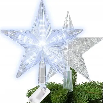 Vánoční dekorace SVÍTÍCÍ LED HVĚZDA 21CM ŠPIČKA NA VÁNOČNÍ STROMEK TEPLÁ BÍLÁ