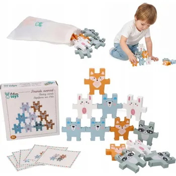 Dřevěná hračka KLOCKI DREWNIANE UKŁĄDANKA DREWNIANA PUZZLE Dřevěná pyramida se zvířátky