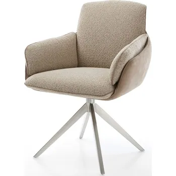 Jídelní židle DELIFE Jídelní židle Luan-Flex s područkami kombinace materiálů tmavě béžová široká křížová podnož nerezová ocel 360° otočná