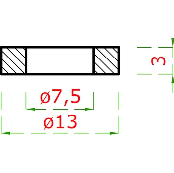 Podložka plochá, (ø13x3 mm, díra ø7,5 mm), broušená nerez K320 / AISI304