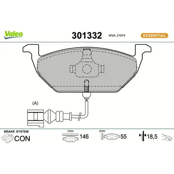 Brzdová destička Sada brzdových destiček, kotoučová brzda VALEO 301332