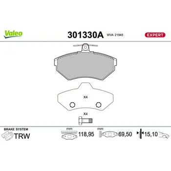 Brzdová destička Sada brzdových destiček, kotoučová brzda VALEO 301330A