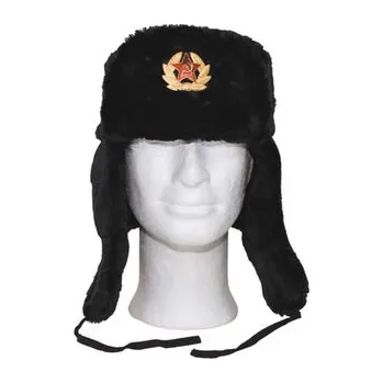 Čepice Beranice / Uschanka ruská se znakem ČERNÁ vel.XL / 61cm