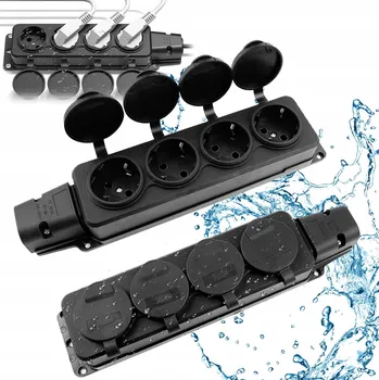 Elektrická zásuvka GUMOVÁ ZÁSUVKA PŘENOSNÁ 16A 250V VODĚODOLNÁ S VÍČKEM IP54 PRO KABEL ČERNÁ