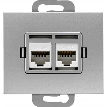 Elektrická zásuvka Abex NOVA dvojitá počítačová zásuvka RJ45 2x Cat. 5 GTP-20N stříbrná