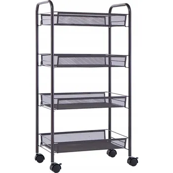 regál Koupelnová police Ecarla volně stojící černá se 4 policemi a kolečky