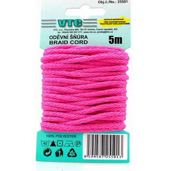 Šňůra na prádlo VTC Oděvní šňůra 5 m na kartě - 16 cyklámen