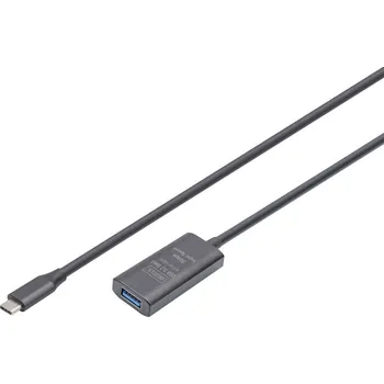 Elektrická zásuvka Digitus USB kabel USB 3.2 Gen1, USB 3.2 Gen1, USB&nbsp;3.0 USB-C®, USB-C ® zástrčka, USB-A zásuvka 5.00 m černá Aktivní se ze
