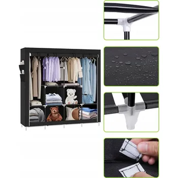 Šatní skříň SKLÁDACÍ LÁTKOVÁ SKŘÍŇ ČERNÁ 170X170X45 ŠATNÍ SKŘÍŇ NA OBLEČENÍ