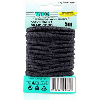 Šňůra na prádlo VTC Oděvní šňůra 5 m na kartě - 50 antracit