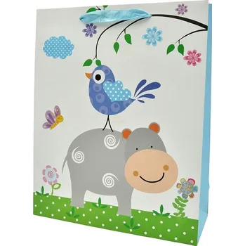 Dárková taška Dárková taška na DÁREK, taška Slon, růžovo-bílá, narozeninová, 32x26x10 cm