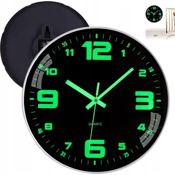 Hodiny SVĚTELNÉ NÁSTĚNNÉ HODINY 30CM LUMINESCENČNÍ RUČIČKY A ČÍSLICE DO KUCHYNĚ