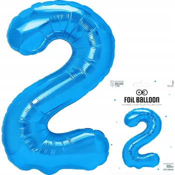 Balónek FÓLIOVÝ BALÓNEK ČÍSLICE 2 DVĚ VELKÝ MODRÝ BALÓN NA HELIUM 100cm