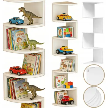 Knihovna ROHOVÁ POLICE MONTÁŽ NA ZEĎ 7-ÚROVNÍ ZÁVĚSNÁ ROHOVÁ POLICE