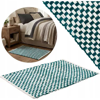 Rohožka Bílo-tyrkysová Pletená Rohožka/Kobereček do ložnice 50x80 cm - ABSORPČNÍ Plyš