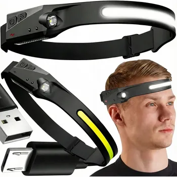 Čelovka VÝKONNÁ ČELOVKA LED REFLEKTOR NA HLAVU COB VODĚODOLNÁ SILNÁ Černá