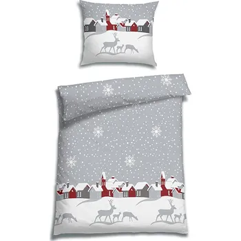 Povlečení Florella Flanelové povlečení Town Grey Rozměr: 70x90 + 140x220 cm - loznice21.cz