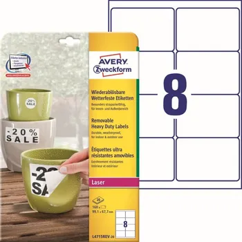 Samolepící etiketa Odolné snímatelné etikety 99,1 x 67,7 mm, 20 listů A4 L4715REV-20