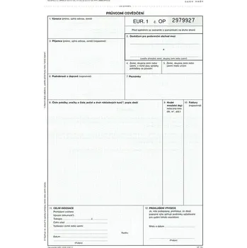 Tiskopis Průvodní osvědčení EUR 1 A4, očíslované, 1 + 2 listy, OP1195