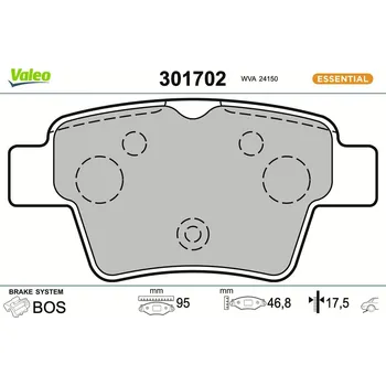 Brzdová destička Sada brzdových destiček, kotoučová brzda VALEO 301702