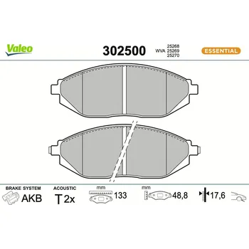 Brzdová destička Sada brzdových destiček, kotoučová brzda VALEO 302500