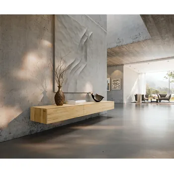 Televizní stolek DELIFE TV stolek Cuor 200 cm keramika Laminam® Sabbia dubová 1 výklopná dvířka 1 zásuvka závěsný