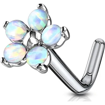 Piercing Šperky4U Zahnutý piercing do nosu - kytička s opály - N0106-OP17