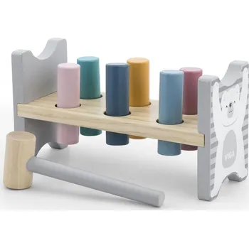 Dřevěná hračka Dřevěná Lavička Zatloukačka s Kladívkem PolarB Montessori Viga