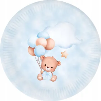Talíř Papírové talířky světle modré Medvídci s balónky 18cm 6ks oslava narození miminka baby shower