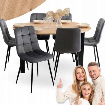 Jídelní stůl Sada: Rozkládací stůl kulatý dub artisan 102 cm + 6 židlí Mebel Elite