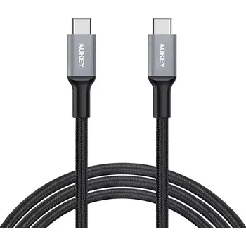 Datový kabel aukey kabel usb‑c na usb‑c 2 m, 60 w, rychlé nabíjení, opletený nylon, černý