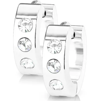 Šperk Šperky4U Ocelové náušnice - kroužky se zirkony - OPN1214-ST
