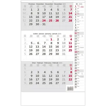 Kalendář Helma365 Nástěnný tříměsíční kalendář s poznámkami šedý 2026