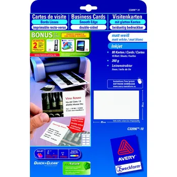 Kancelář Vizitky AVERY Quick&Clean oboustranné lněné - C32096-10