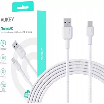 Datový kabel Aukey USB‑C na USB‑A kabel 1 m 60 W PD s nylonovým opletem bílý